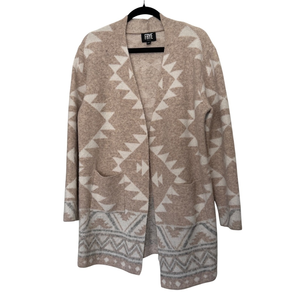 Frye Womens Southwestern Geometric Open Front Cardigan Beige Cream Large - Picture 8 of 8